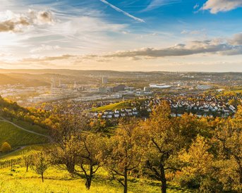 Blick von den Weinbergen auf die Stadt Stuttgart